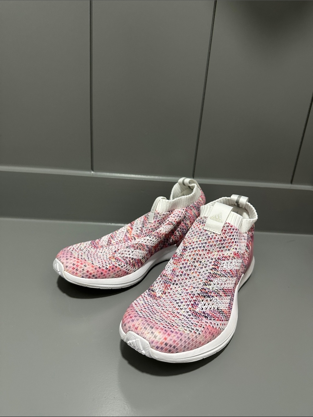 adidas Kids Slip-On Knit Sneakers - Pink & White Multicolor